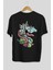 Crazy Unicorn Arka Baskılı Siyah Oversize T-Shirt Erkek Kadın Bisiklet Yaka 3
