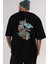 Crazy Unicorn Arka Baskılı Siyah Oversize T-Shirt Erkek Kadın Bisiklet Yaka 5