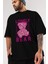 Lonely Bear Ön Baskılı Siyah Oversize T-Shirt Erkek Kadın Bisiklet Yaka 4