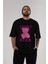 Lonely Bear Ön Baskılı Siyah Oversize T-Shirt Erkek Kadın Bisiklet Yaka 5