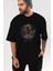 Iron Man Ön Baskılı Siyah Oversize T-Shirt Erkek Kadın Bisiklet Yaka 1