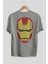 Iron Man Arka Baskılı Gri Oversize T-Shirt Unisex Erkek Kadın Bisiklet Yaka 1