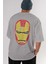 Iron Man Arka Baskılı Gri Oversize T-Shirt Unisex Erkek Kadın Bisiklet Yaka 5