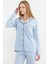 Düğmeli Gömlek Model Pijama Takım - Mavi 2