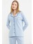 Düğmeli Gömlek Model Pijama Takım - Mavi 3