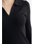 Patlı Polo Yaka Basic Triko Elbise - Siyah 5