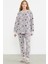 Desenli Oversize Polar Pijama Takım - Gri 1