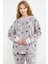 Desenli Oversize Polar Pijama Takım - Gri 2
