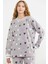 Desenli Oversize Polar Pijama Takım - Gri 3