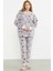 Desenli Oversize Polar Pijama Takım - Gri 4