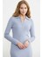 Patlı Polo Yaka Basic Triko Elbise - Mavi 4