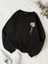 Çiçek Baskılı 2 Iplik Şardonlu Bisiklet Yaka Siyah Sweatshirt 1