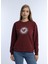 Kadın Kalp Baskılı 3 Iplik Şardonsuz Sweatshirt Bordo 1