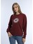 Kadın Kalp Baskılı 3 Iplik Şardonsuz Sweatshirt Bordo 2