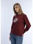 Kadın Kalp Baskılı 3 Iplik Şardonsuz Sweatshirt Bordo 3