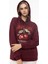 Kadın Kiraz Baskılı 3 Iplik Şardonsuz Sweatshirt Bordo 2