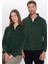 Unisex Standart Fit Rahat Kesim Tüylenme Yapmayan Soğuk Geçirmez Dik Yaka Haki Polar Sweatshirt 3