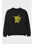 Pocket Monster Ön Baskılı Siyah Oversize Sweatshirt Erkek Kadın Bisiklet Yaka 1