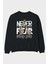 Never Let Fear Arka Baskılı Siyah Oversize Sweatshirt Erkek Kadın Bisiklet Yaka 1