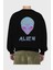 Alien Arka Baskılı Siyah Oversize Sweatshirt Erkek Kadın Bisiklet Yaka 2