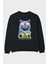 Chill Cat Arka Baskılı Siyah Oversize Sweatshirt Erkek Kadın Bisiklet Yaka 1