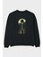 Classic Astronaut Arka Baskılı Siyah Oversize Sweatshirt Erkek Kadın Bisiklet Yaka 1