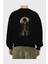 Classic Astronaut Arka Baskılı Siyah Oversize Sweatshirt Erkek Kadın Bisiklet Yaka 2
