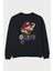 Mario Bros Arka Baskılı Siyah Oversize Sweatshirt Erkek Kadın Bisiklet Yaka 1