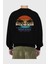 Miami Beach Yazılı Arka Baskılı Siyah Oversize Sweatshirt Erkek Kadın Bisiklet Yaka 2