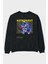 Astronaut Fly To The Moon Yazılı Arka Baskılı Siyah Oversize Sweatshirt Erkek Kadın Bisiklet Yaka 1