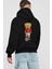 Teddy Bear Kick Off Arka Baskılı Siyah Oversize Kapüşonlu Sweatshirt Erkek Kadın 2