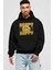 Happy Smile Yazılı Ön Baskılı Siyah Oversize Kapüşonlu Sweatshirt Erkek Kadın 1