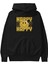 Happy Smile Yazılı Ön Baskılı Siyah Oversize Kapüşonlu Sweatshirt Erkek Kadın 2