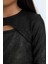 Kız Çocuk Slim Fit Dar Kesim Bisiklet Yaka Parlak Kumaş Fitilli Kaşkorse Uzun Kollu Tişört D5419A824WN 5
