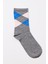 Çocuk Ekose Desenli Soket Çorap Gri Melanj 1