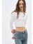 Pulse - Basic Uzun Kollu Pamuklu Nefes Alabilen Kumaş Slim Fit Ense Nakış Detaylı Beyaz Tişört 4