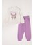 Dreamer Kelebek Baskılı Ekru-Koyu Lila Renk Kız Çocuk Eşofman Takımı 1
