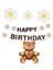 Kahverengi Eva Happy Bırthday,papatya Folyo Balon ve Oturan Ayı Folyo Balon Seti 1
