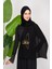 Black Polyester Shawl With Palestine Map Embroidery And The Word Palestine In Gold S100026 3