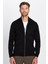 Erkek Slim Fit Dar Kesim Siyah Dik Yaka Fermuarlı Düz Hırka 1