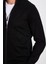 Erkek Slim Fit Dar Kesim Siyah Dik Yaka Fermuarlı Düz Hırka 4