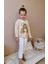 Kız Çocuk Teddy Bear Sevimli Ayıcık Süzene Nakışlı Triko Kazak Fitil Çiçekli Tayt Alt Üst Takım 1