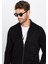 Erkek Slim Fit Dar Kesim Siyah Dik Yaka Fermuarlı Düz Hırka 3
