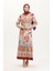Amelya Farbalı Kuşaklı Viskon Elbise S-M-L-Xl Beden 4588AD-02 Su Yeşili Kırmızı 2