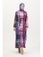 Amelya Farbalı Kuşaklı Viskon Elbise S-M-L-Xl Beden 4588AE-01 Vişne Mavi 1