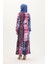 Amelya Farbalı Kuşaklı Viskon Elbise S-M-L-Xl Beden 4588AE-01 Vişne Mavi 5