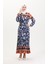 Amelya Farbalı Kuşaklı Viskon Elbise S-M-L-Xl Beden 4588AG-02 Lacivert 1