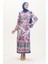 Amelya Farbalı Kuşaklı Viskon Elbise S-M-L-Xl Beden 4588AD-01 Turkuaz Kırmızı 2