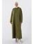 Haki-Büyük Beden Kapüşonlu Basic Örme Elbise 2