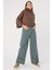 Pastel Yeşili-Pamuklu Geniş Paça Katlamalı Pantolon 1